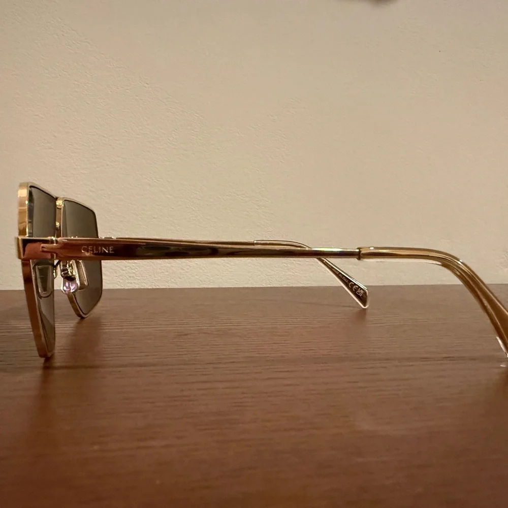 Celine Gold Aviator Sunglasses with Dark Green Lenses